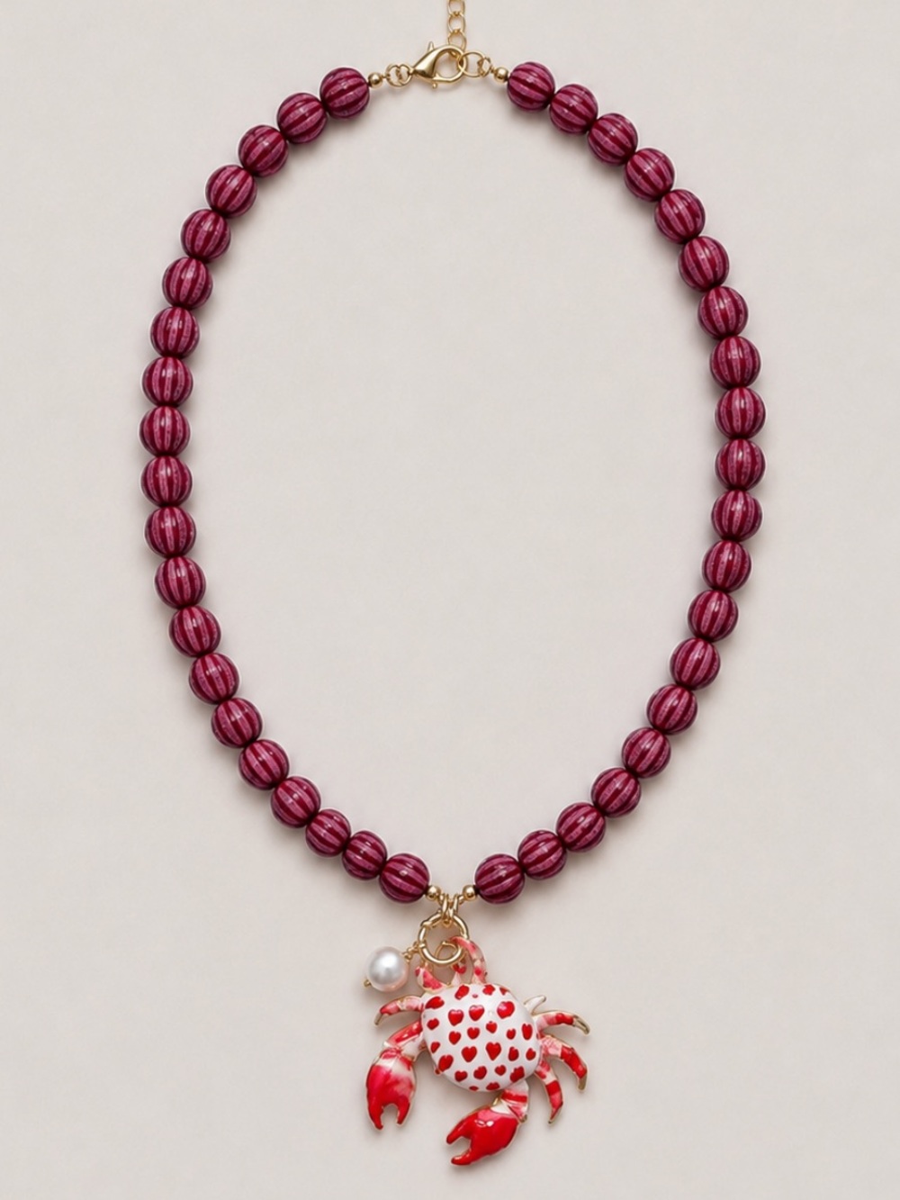 New! Colorful Raspberry Red Crab Beaded Necklace NWOT 1009 - Picture 1 of 2